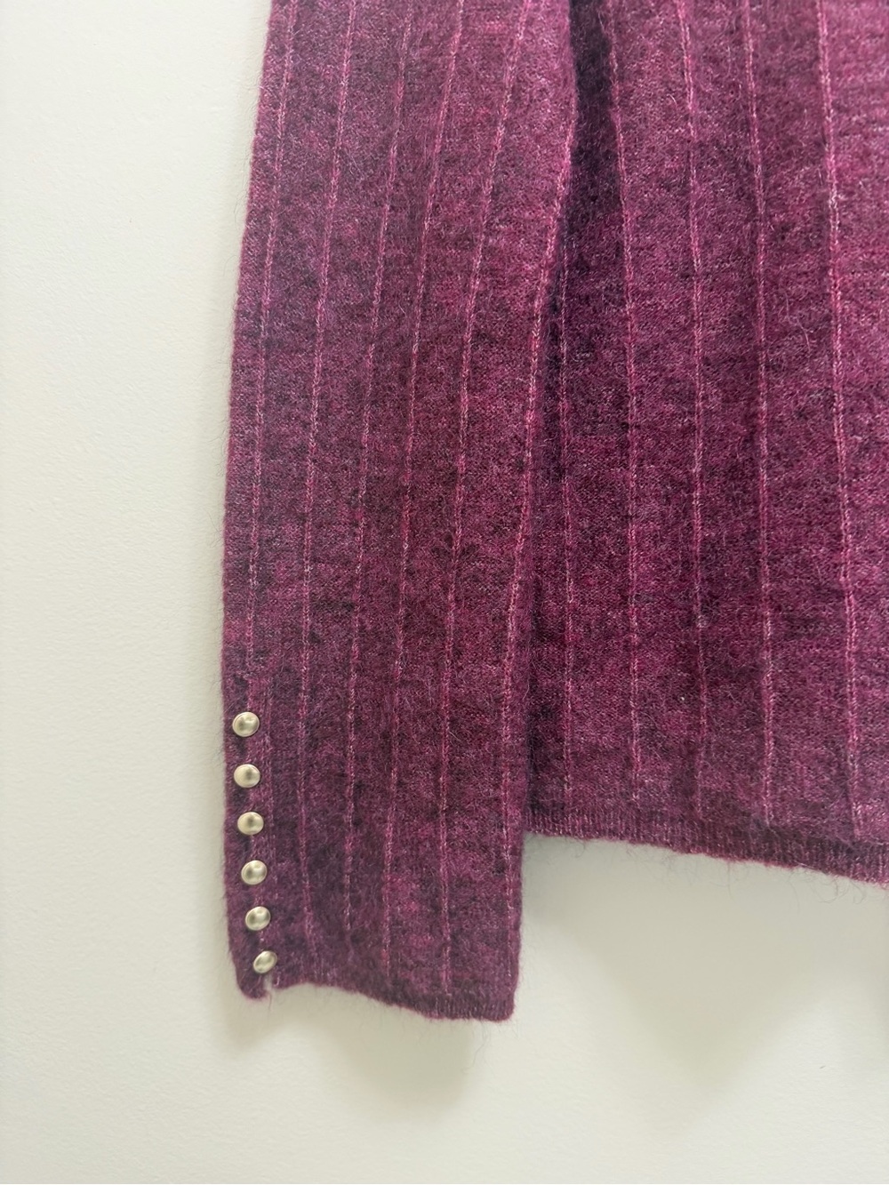 Sezane Joyce Jumper Sweater Merino Wool Mohair Gold Buttons in Grape Purple XS - Picture 8 of 12